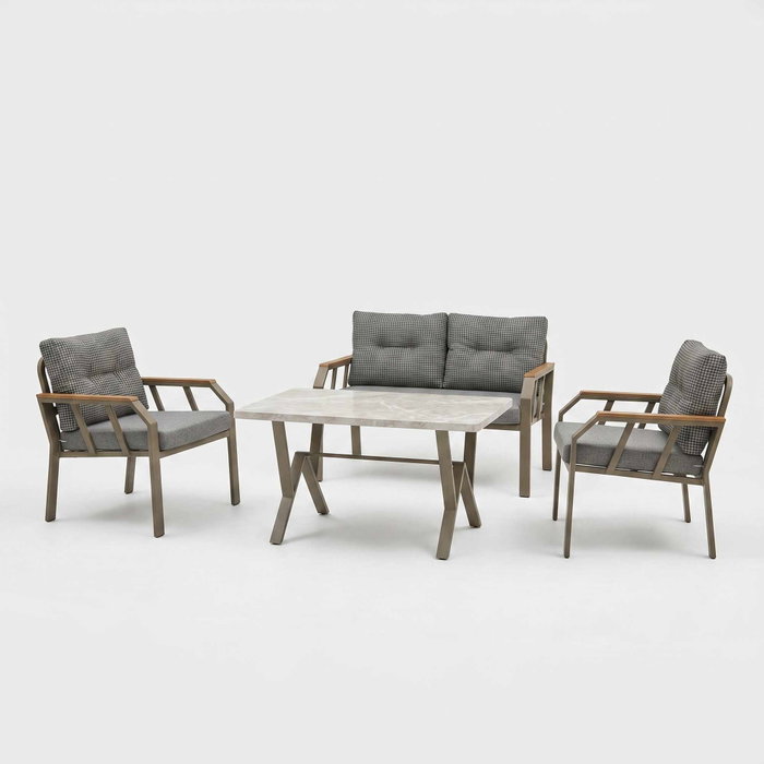 Hanah Home Nergiz 2+1+1 Dogtooth Negro, Blanco y Dorado